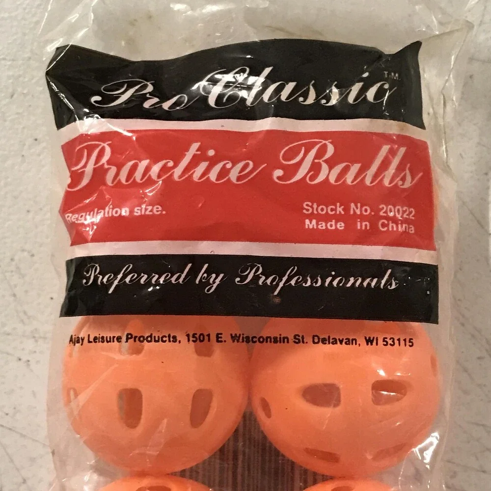 Vintage Baseball Practice Balls Orange Plastic Batting 6 Pack Pro Classic